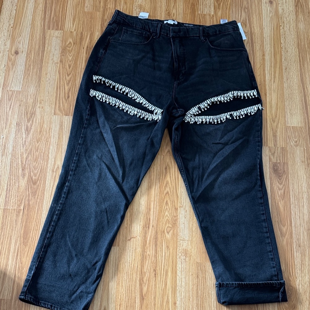 Black Jeweled Fringe Denim Jeans *missing two gems